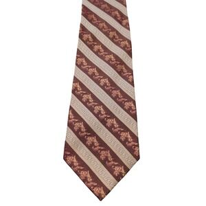 Farentino Ferre Tie Burgundy Gold Silk Stripe‎ Heraldic Lion Greek Key